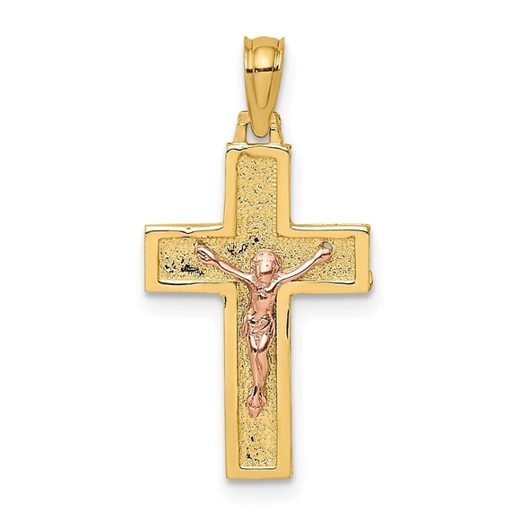 Million Charms 14k Gold Two-Tone Latin Crucifix Necklace...